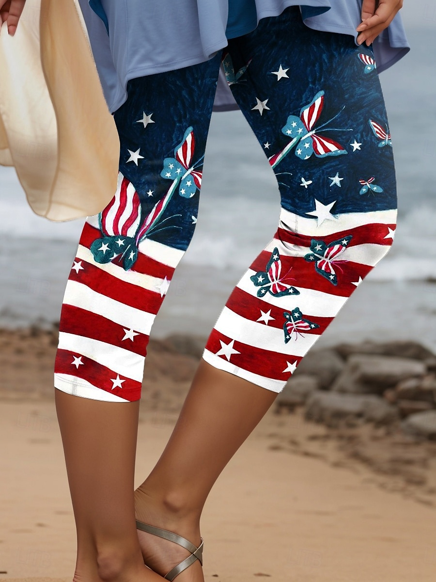 Női Hazafias  Capri Nadrág Leggings Vintage Divat Kényelmes Vádli Hosszúságú Magas Derék Nadrág Grafikai Amerikai Zászló Nyomtatás Légáteresztő Puha Rugalmas Vakáció 2025 - $18.99 –P1