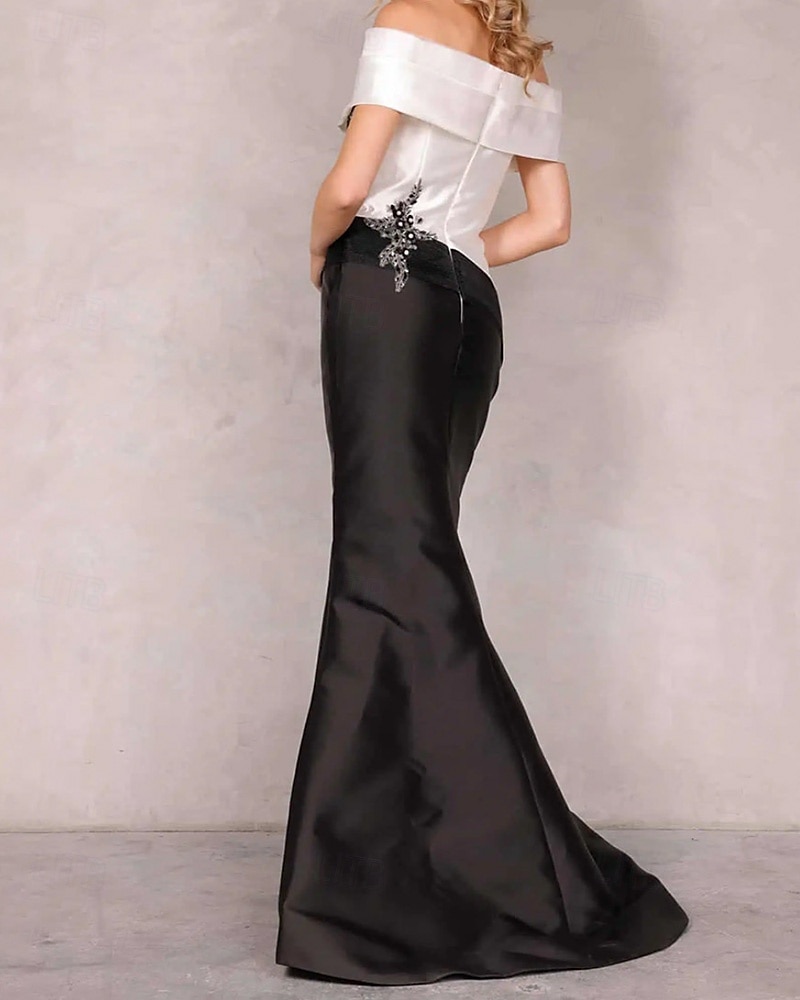 Meerjungfrau  Trompete Abendkleid Elegantes Kleid Formelle Hochzeit Bodenlang Ärmellos Offene Schulter Satin mit Perlen 2025 - $158.99 –P15