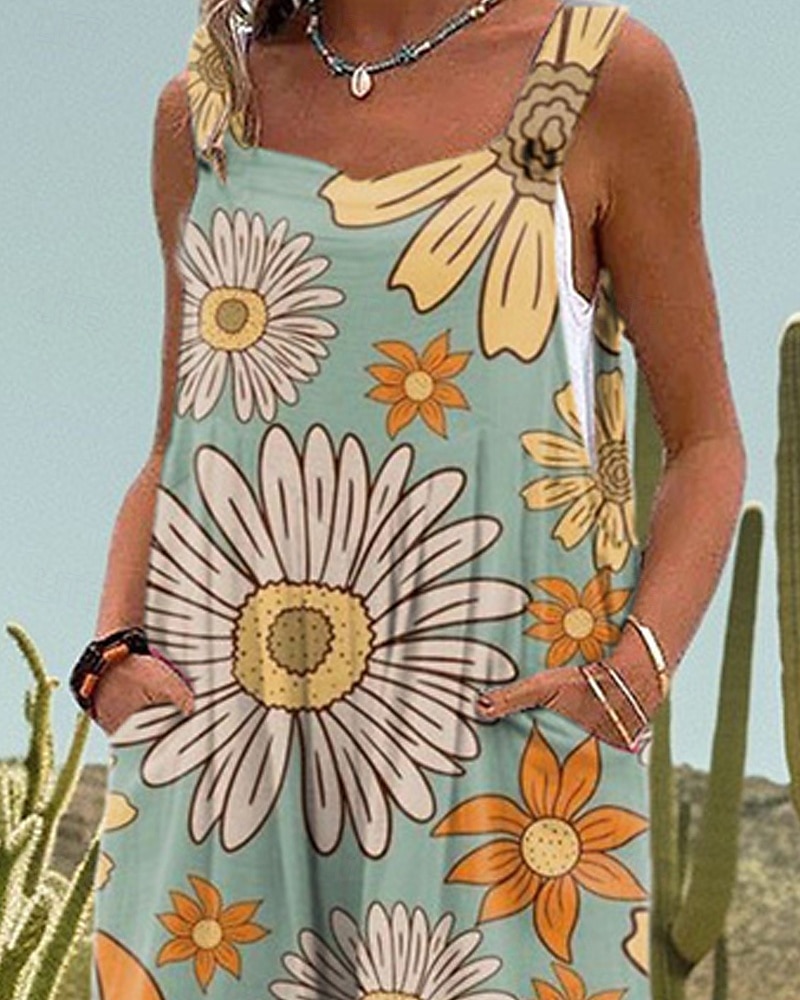 dames normale jumpsuit tuinbroek casual bloemen mouwloos wijde pijpen zak straat dagelijks normale pasvorm lichtblauw zomer 2025 - $29.99 –P2