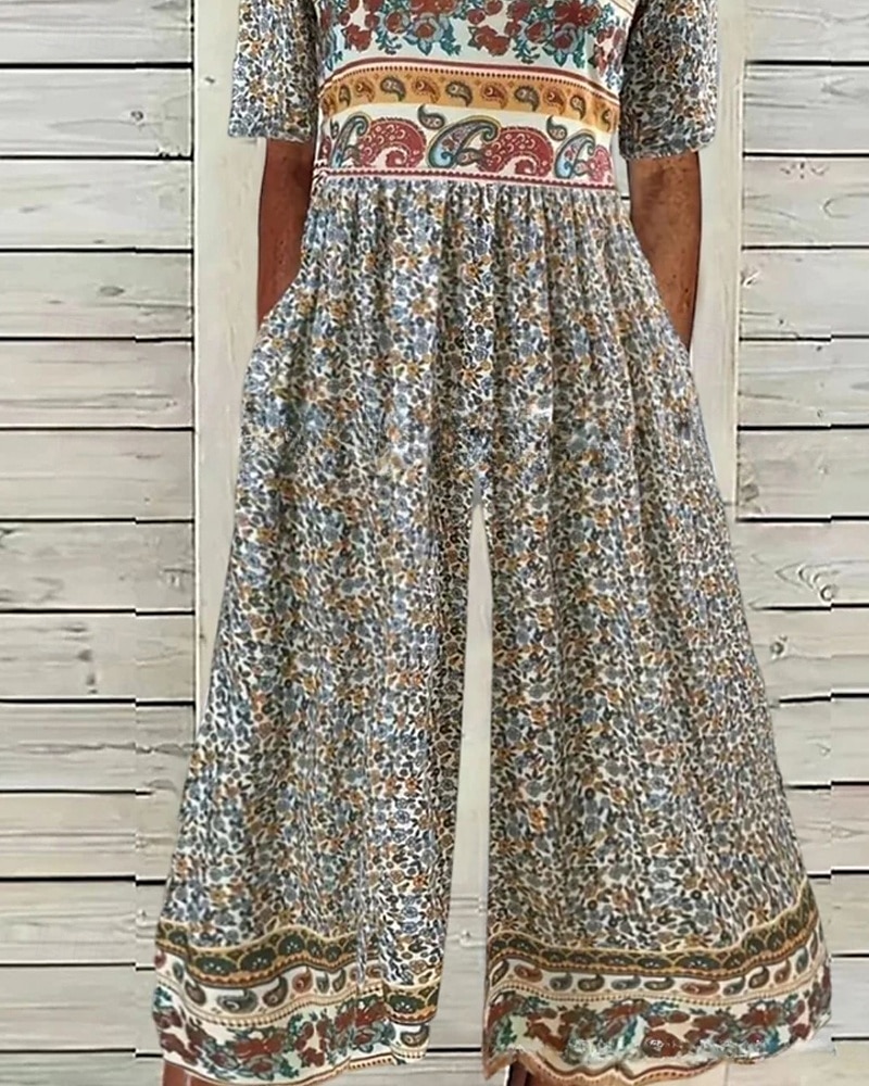 Mulheres Normal Macacão Casual Floral Manga Curta Gola Redonda Imprimir Rua Diário Normal Azul Damasco Verão de 2026 por $31.99 –P2