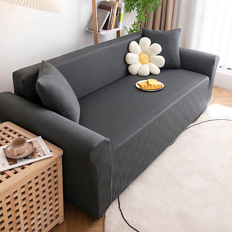 Stretch Sofa Cover Slipcover Elastic Sectional Couch Armchair Loveseat 4 or 3 seater L shape Jacquard Grey Water Repellent Plain Solid Soft Durable Washable 2025 - $45.99 –P7