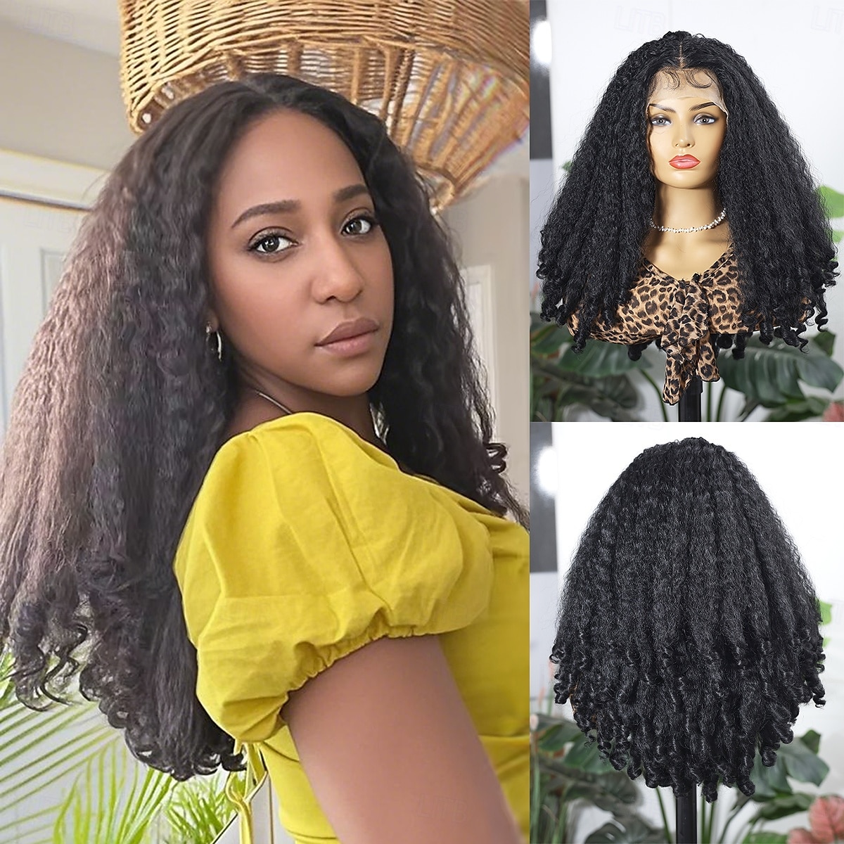 Synthetic Lace Wig Jerry Curl Style 20 inch Black Middle Part 13x4x1 T Part Lace Front Wig Women's Wig Black 2025 - $80.99 –P1
