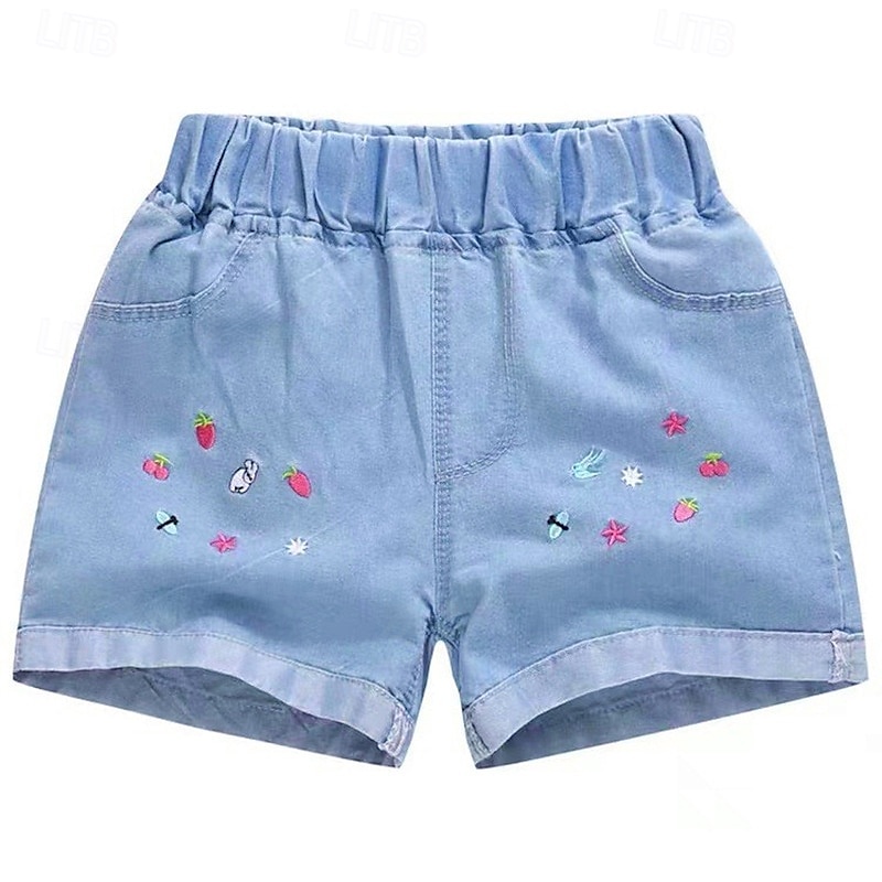 Dzieci Dla dziewczynek Szorty Kwiaty Moda miejska Kieszeń Na zewnątrz 4 lata + Lato Królewski błękit Niebieski Błękit nieba 2025 - $7.99 –P3