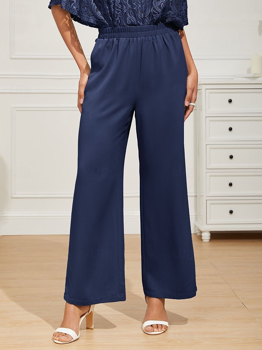 Mujer Perneras anchas Chinos Básico Longitud total Alta cintura Plano Bolsillo Cintura elástica Confortable Suave Cómodo Microelástico Formal Boda Azul Marino Verano Primavera Ajuste regular 2025 - $59.99 –P3