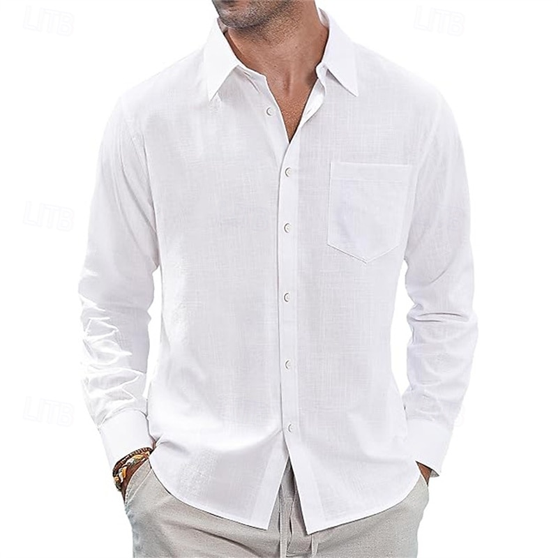 Per uomo Camicia Camicia di lino Camicia casual Camicia con Bottoni Camicia di cotone Semplice Vacanza Camicia hawaiana Bianco Blu marino Azzurro cielo Cachi Manica Lunga Bavero Primavera Autunno del 2025 a $16.49 –P7