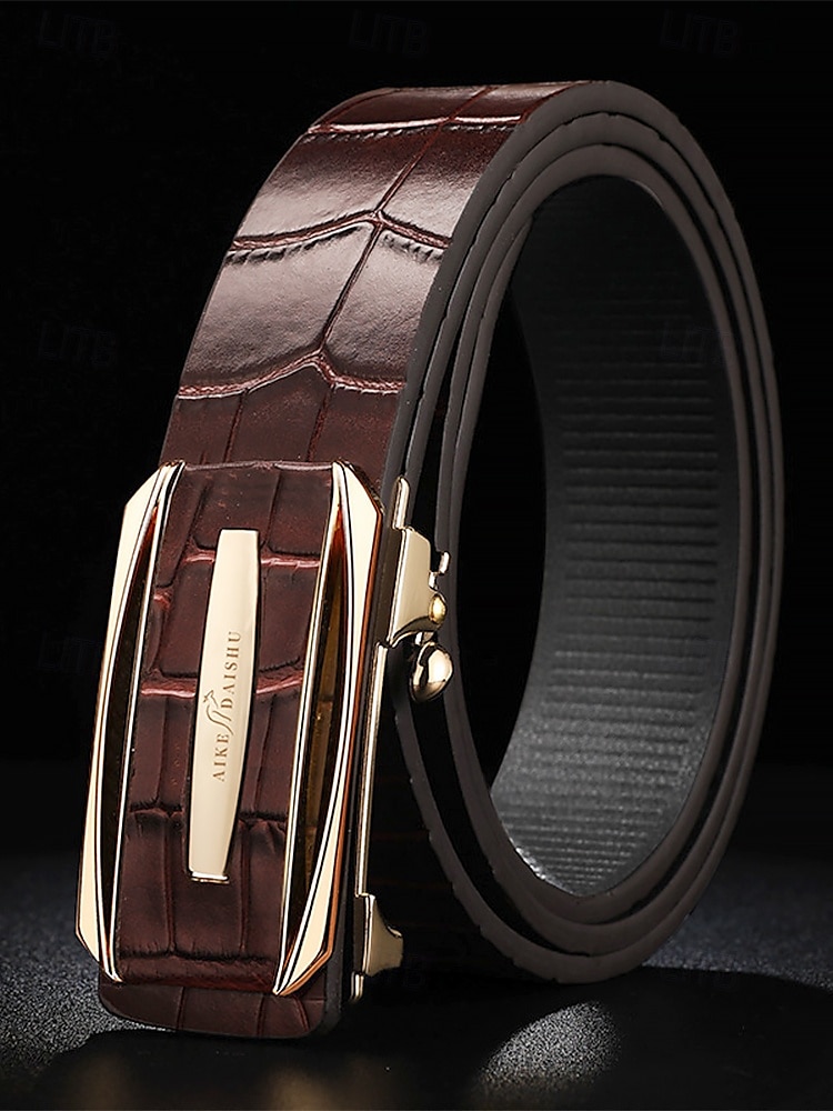 Cintura da uomo in vera pelle con fibbia automatica e cricchetto - classico motivo coccodrillo, stile elegante, adatta per matrimoni, affari e occasioni formali del 2025 a $26.99 –P1