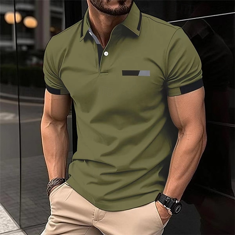 Herren Golfshirt Golf Poloshirts Lässig Arbeit Revers Kurzarm Basic Modern Farbblock Patchwork Knöpfe Frühling Normale Passform Rosenrot Golfshirt 2026 - $18.99 –P14