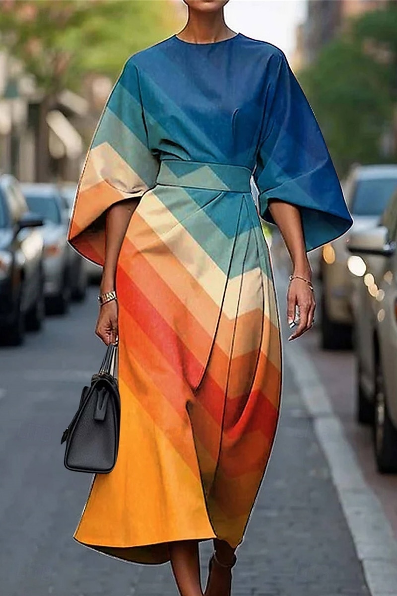 Femmes Robe Longue Maxi Robe Robe Décontractée Robe d'été Mode Moderne Quotidien Date Week-end Coupe régulière Géométrique Manche 3/4 Col ras du cou Rose Claire Bleu Violet Fuchsia Été de 2025 ? $27.99 –P3