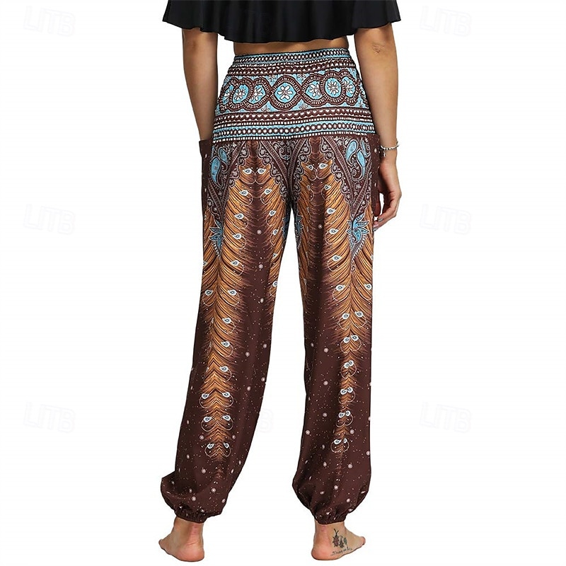 Retro Antiguo Boho Años 70 Pantalones Harem Pantalones de yoga Hippie Cintura elástica Pavo real Plumas Mujer Víspera de Todos los Santos Carnaval vacaciones en la playa Fiesta temática retro Festival 2025 - $27.99 –P5