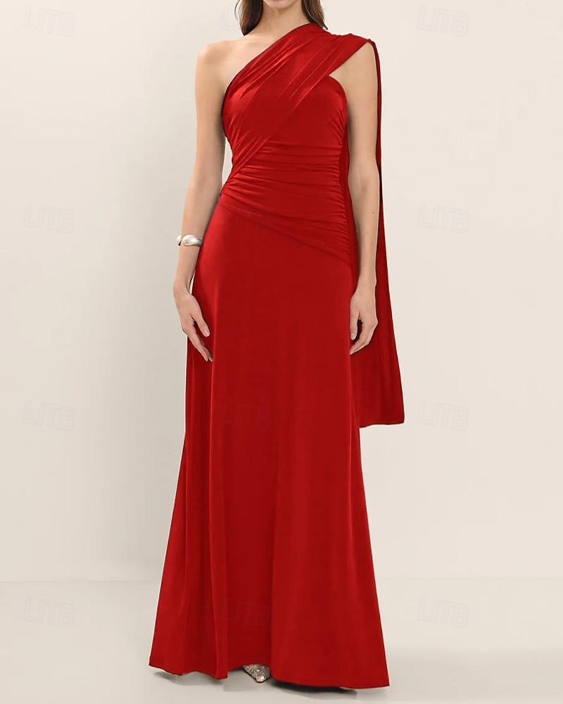 A-Linie Abendkleid Elegant Kleid Formell Hochzeitsgast Bodenlang Ärmellos Ein-Schulter Jersey mit Gerafft 2025 2025 - $147.99 –P6