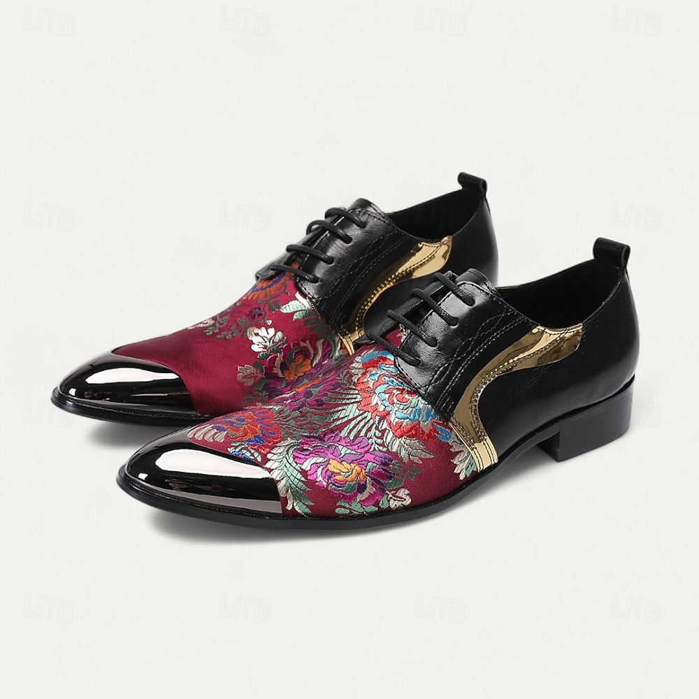 Κόκκινα και Μωβ Δερμάτινα Oxford Shoes με Λουράκι σε Χρυσή Μύτη και Σχέδιο–Κομψά Μοντέρνα Ιδανικά για Επίσημες Περίστασεις και Πάρτι 2025 - $119.99 –P2