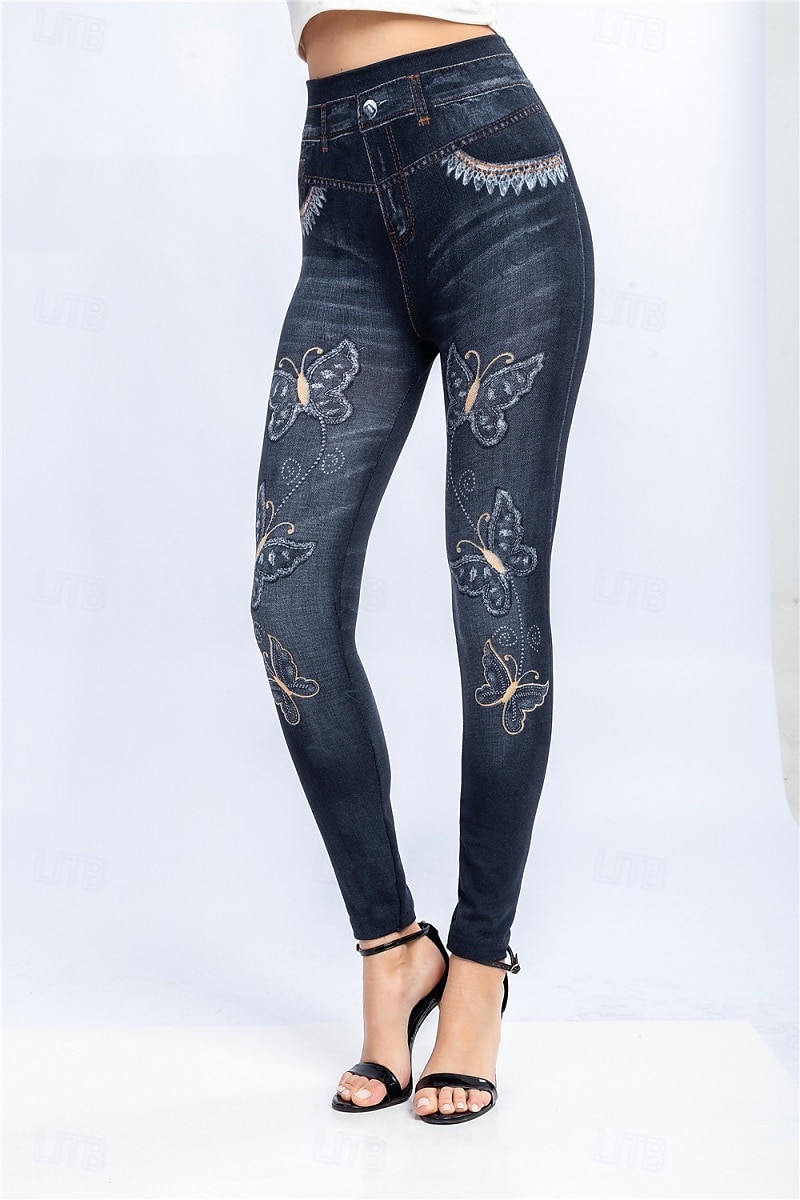 Leggings pour femmes Pantalons Impression 3D Chinos Vacances Streetwear Décontracté Longueur Complète Haute Taille Imprimé Papillon Confortable Doux Agréable Extensible Extérieur Rue Noir Bleu Été de 2025 ? $13.99 –P3