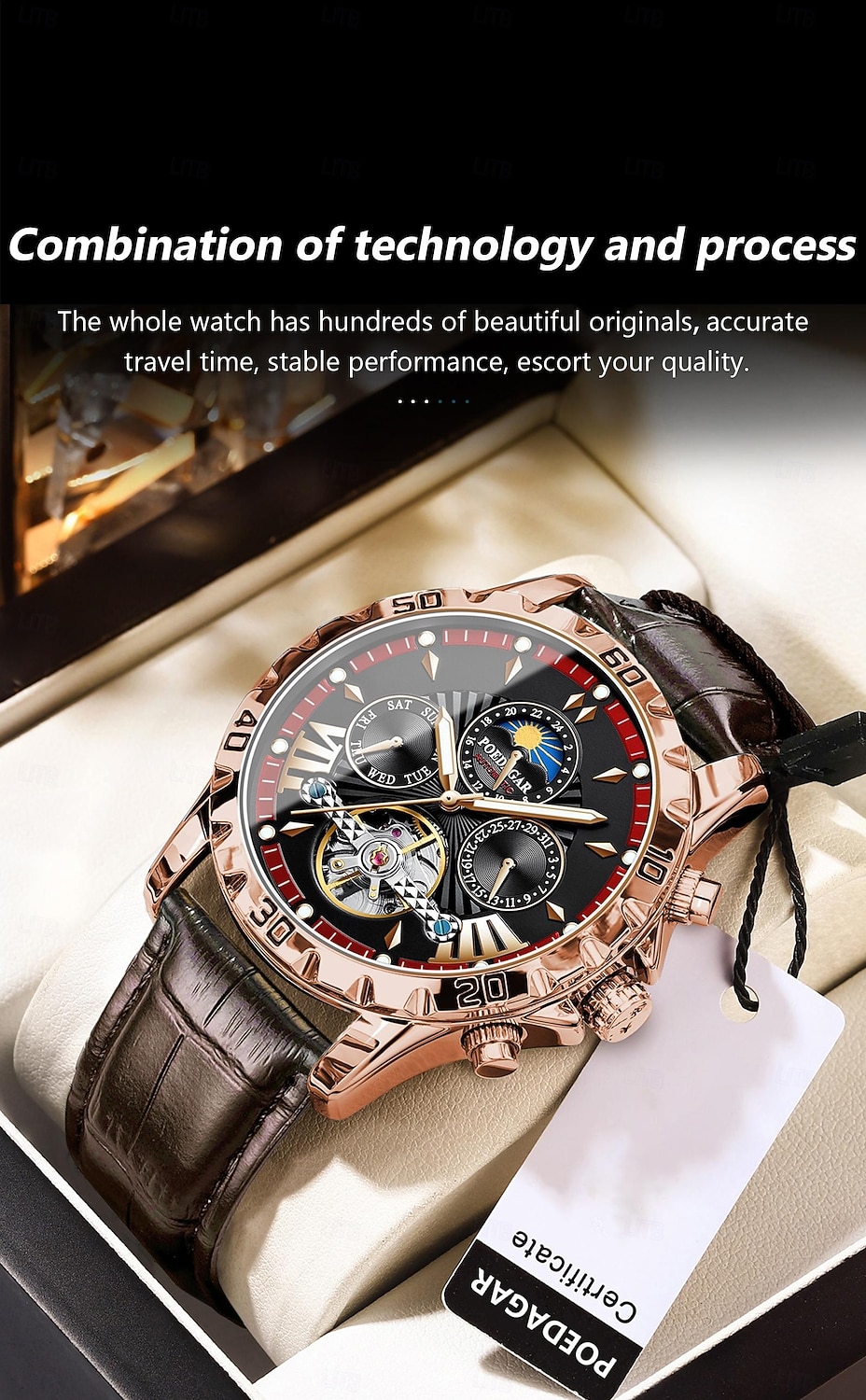 1410 Мужские Автоматические Механические Часы – Многофункциональный Турбийон с Настоящим Кожаным Ремешком Светящийся Циферблат 30M Водонепроницаемость Сапфировое Стекло Классический Бизнес 2025 - $48.99 –P11