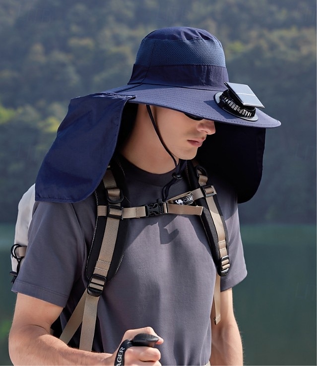 Cappello da pescatore a tesa larga con ventola solare - 1 pezzo, scialle protettivo per il collo, protezione solare, traspirante e rinfrescante, perfetto per campeggio estivo, escursioni e avventure di pesca del 2026 a $26.99 –P15