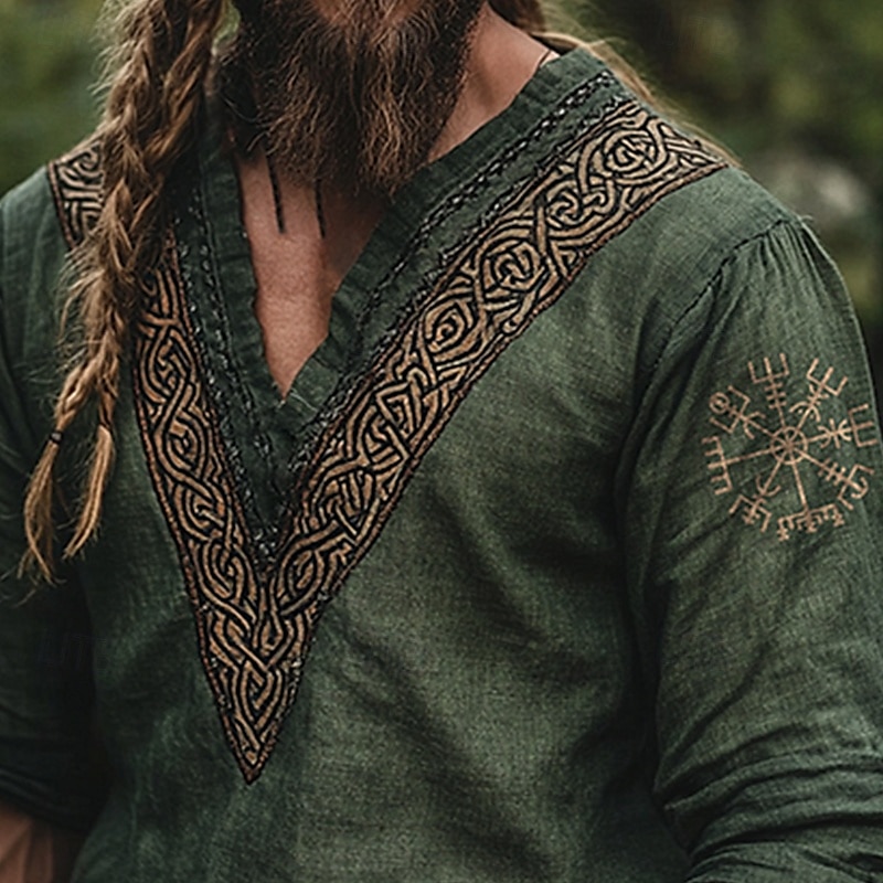 Hombre Camisa Camisa de lino Estilo vikingo Camisa de manga corta Camisa de verano Ropa de playa Geométrico Vacaciones Calle Azul Piscina Verde Trébol Caqui Manga Larga Escote en Pico Verano Primavera 2026 - $26.99 –P6