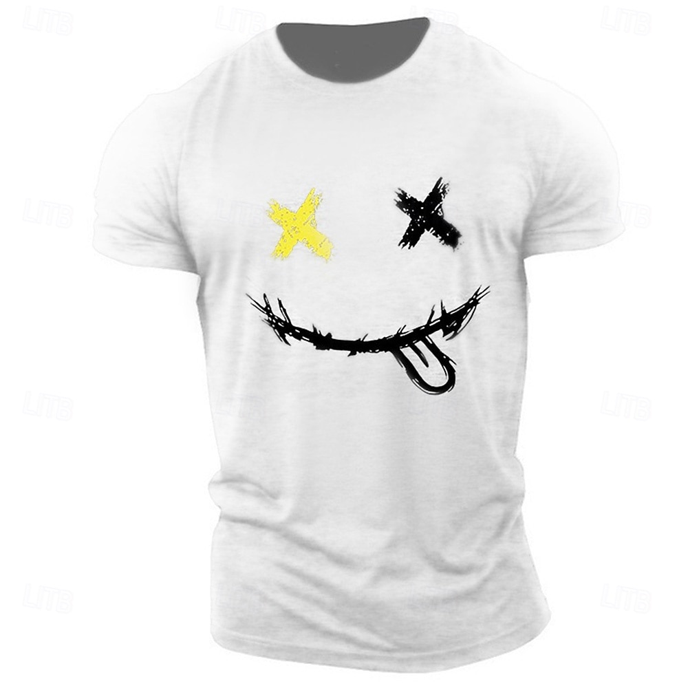Herr Grafiska tryck Le ansikte T-shirt Grafiska utslagsplatser 100 % bomull Kortärmad Grafisk Skjorta Heather Grey Svart Vit Bekväm t-shirt Utomhus Gata Modedesignerkläder 2025 - $15.99 –P10