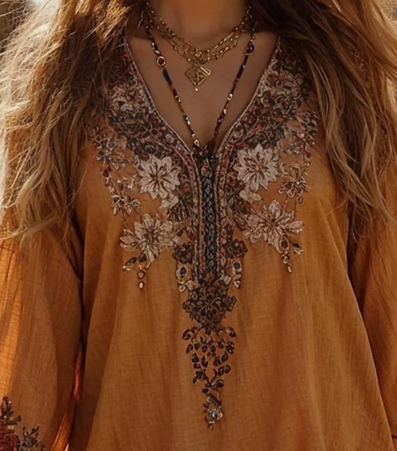 Women's Blouse Floral Graphic Bohemia Vintage Daily 3/4 Length Sleeve Crew Neck Boat Neck Regular Tops Daily Holiday Vacation Wear Print Yellow Summer Spring 2025 - $24.99 –P2