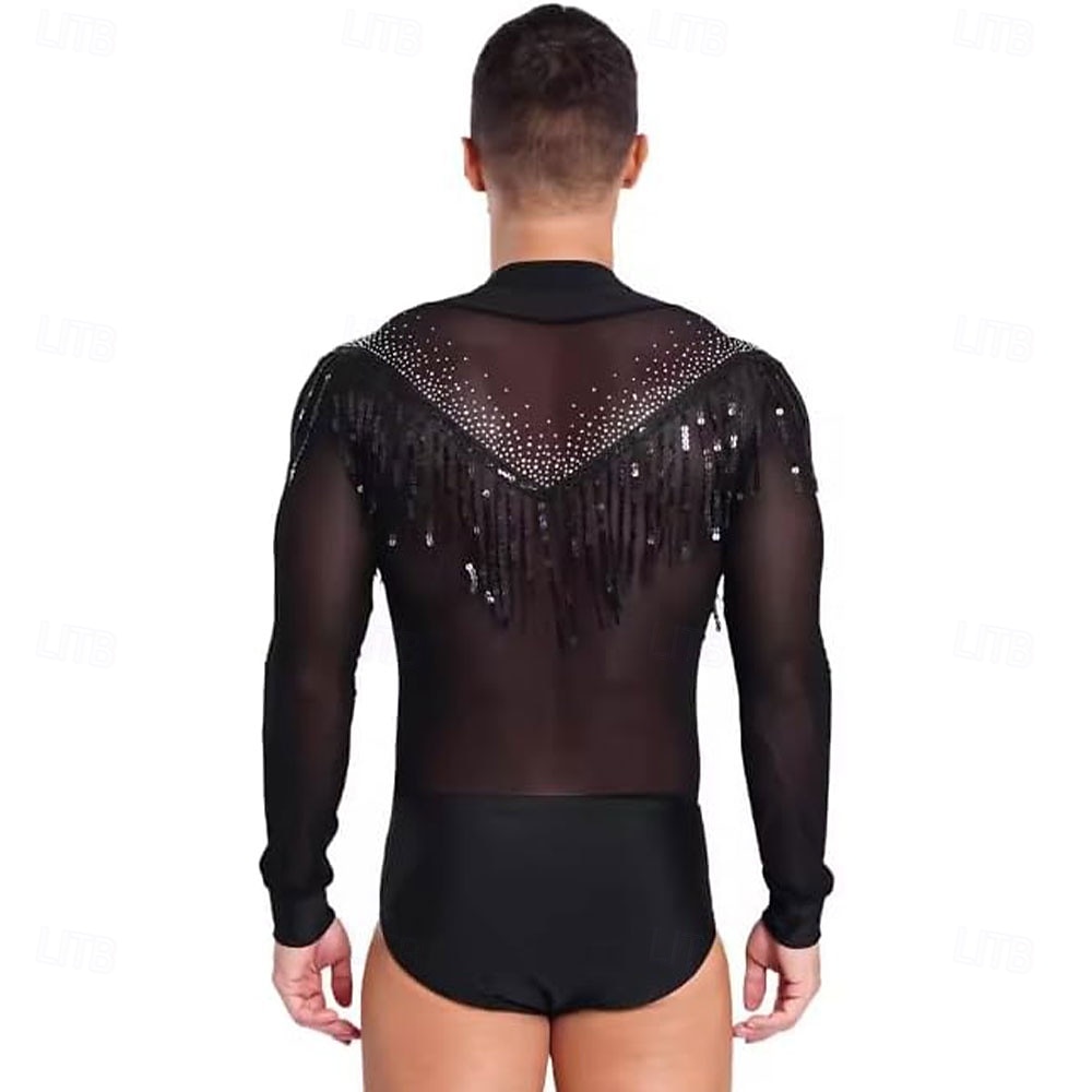 férfi áttetsző hálós body tangó latin tánc trikó mély V-nyakú műkorcsolya tánc jelmez 2025 - $239.59 –P2