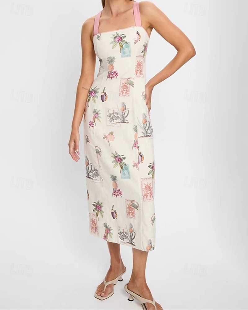 Per donna Abito Lungo Maxi Abito Abiti in cotone e lino Vestito Casual Moda All'aperto Feste Ferie Vestibilità regolare Fiore Senza Maniche Spalline Rosa Estate del 2025 a $42.99 –P1
