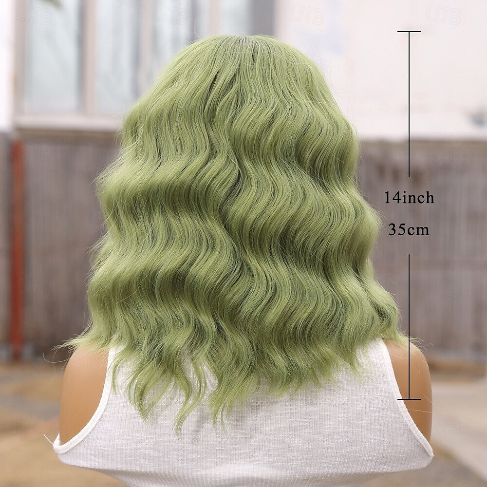 Synthetic Lace Wig Curly Style 14 inch Green Middle Part U Part Wig Women's Wig Black / Green 2025 - $38.99 –P7