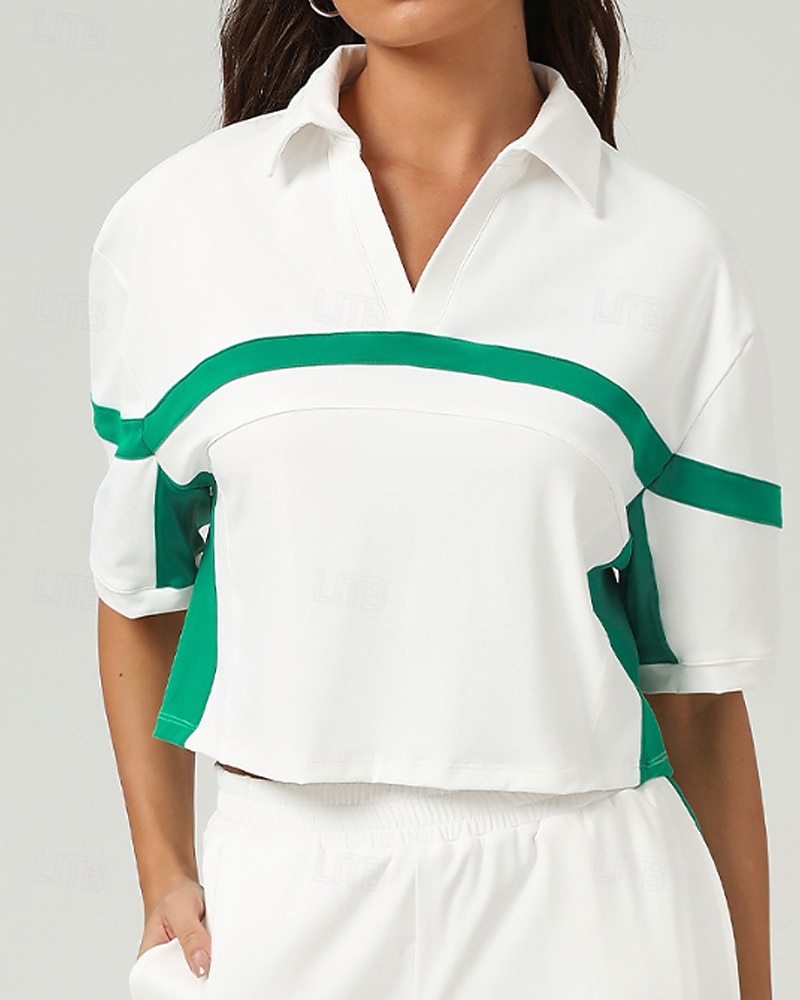 Per donna Patchwork Maglietta sportiva Polo da golf Maglia da tennis Manica Corta Rilegatura a contrasto Asciugatura Rapida Traspirante Tennis Pickleball Colletto Polo Bianco Spandex Abbigliamento da del 2026 a $39.99 –P2