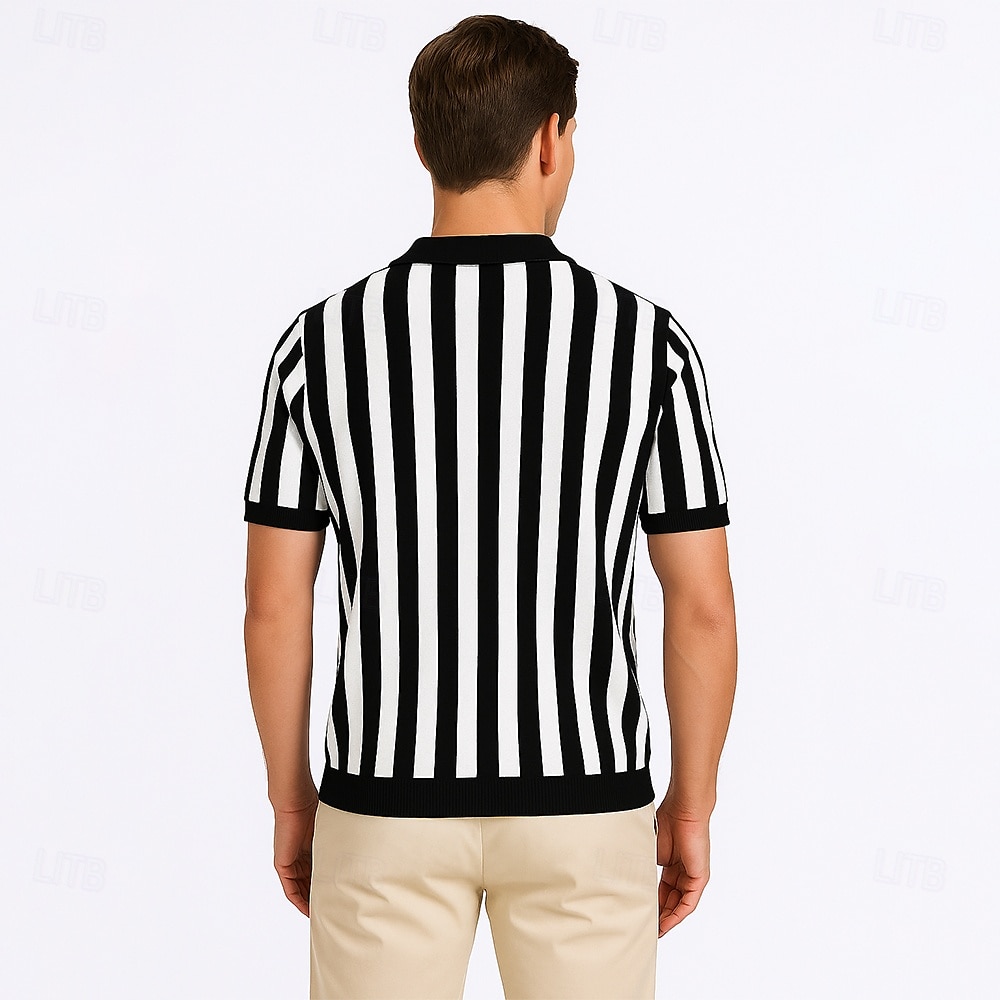 Herren Polo Geschäft Lässig Umlegekragen Kurzarm Gitter Vertikale Streifen V-Ausschnitt Weich Sommer Frühling Herbst Kastanienbraun Dunkelblau Schwarz Dunkelkaffee Polo 2025 - $28.99 –P2