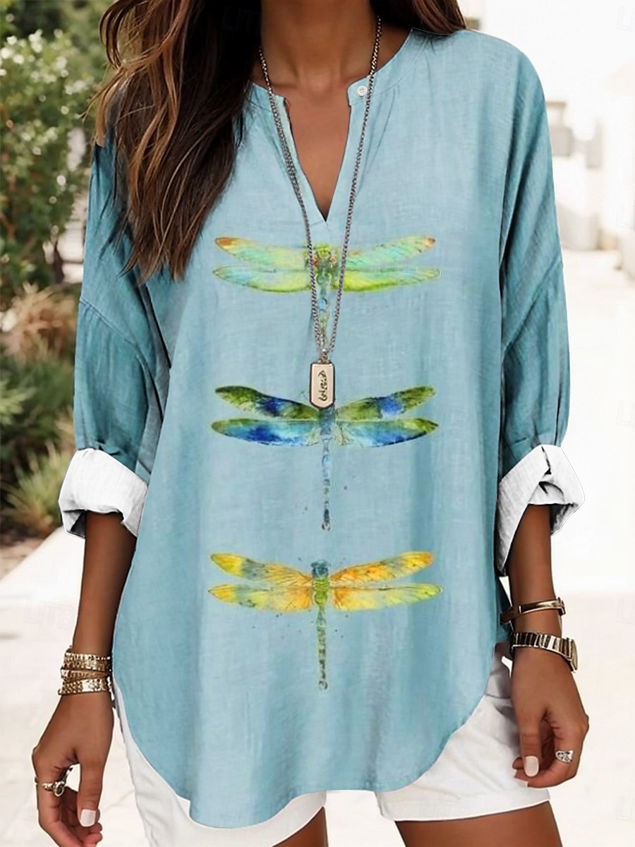 Women's Shirt Graphic Animal Vintage Tropical Hawaiian Long Sleeve V Neck Regular Tops Daily Holiday Beach Wear Print White Blue Purple Green Light Blue Summer Spring 2025 - $19.99 –P4