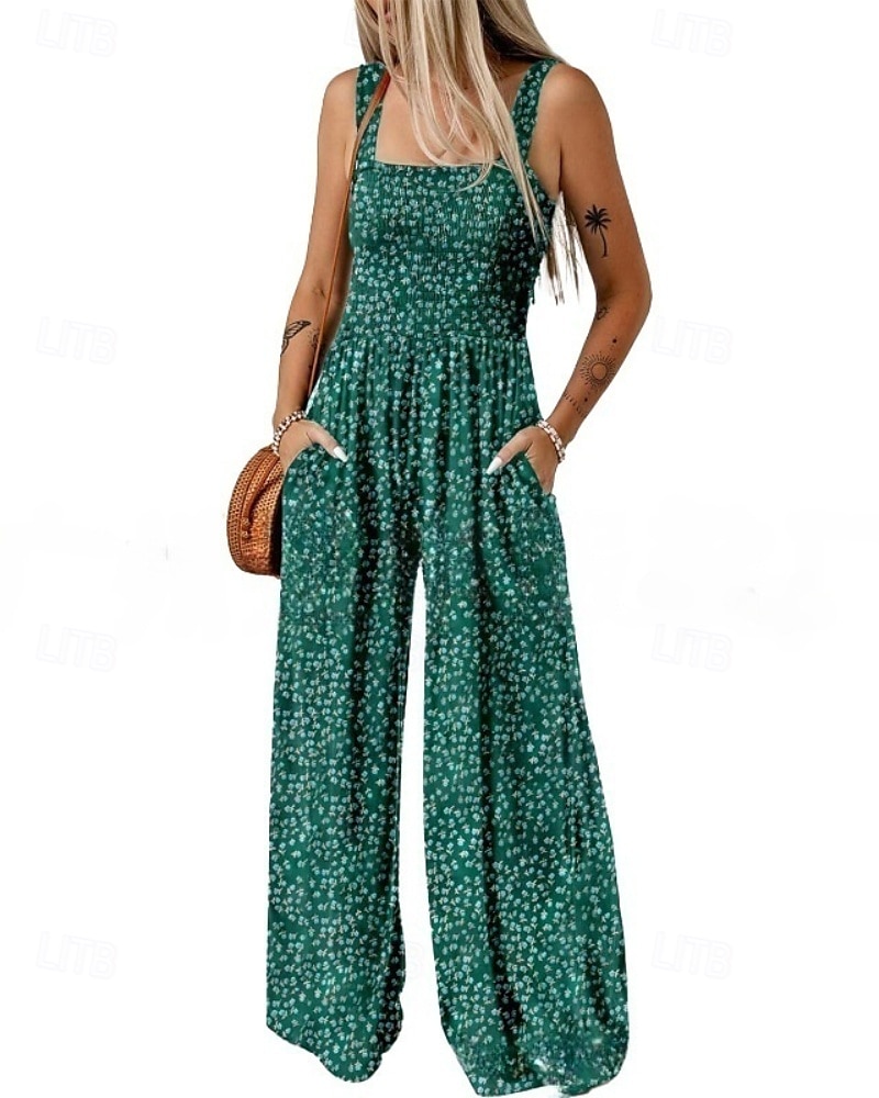 Women's Normal Jumpsuit Casual Floral Sleeveless U Neck Print Street Daily Regular Fit Pink Blue Green Summer 2025 - $25.99 –P1