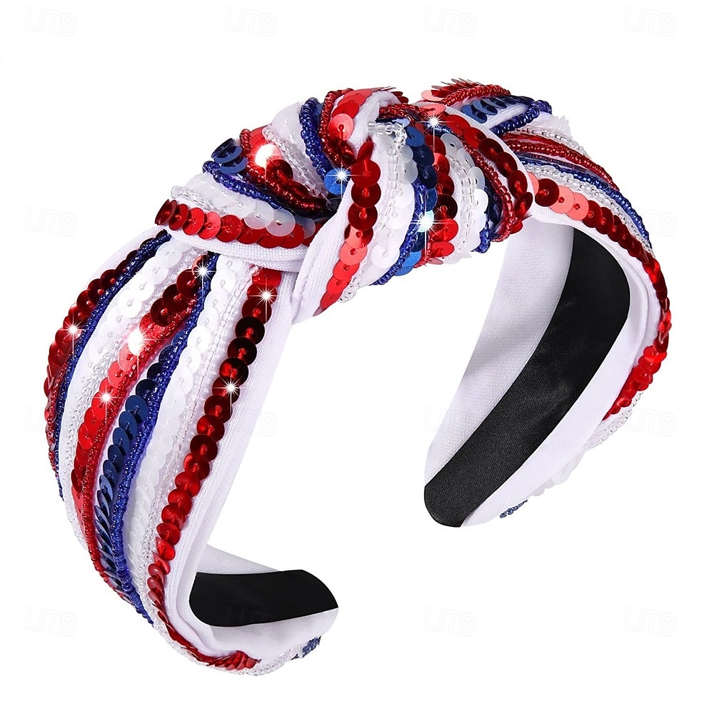 4 juli hoofdband voor vrouwen en meisjes, 4 juli geknoopte hoofdband, rood, wit en blauw, met pailletten en kralen versierde patriottische haarband, Amerikaanse vlag, Amerikaanse onafhankelijkheidsdag 2025 - $12.49 –P1