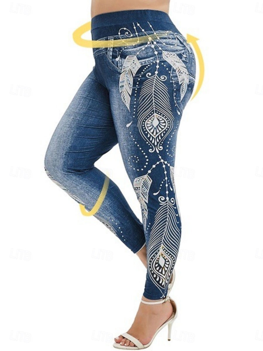 Women's Leggings Trousers 3D Print Vacation Vintage Fashion Full Length High Waist Graphic Soft Comfortable Micro-elastic Outdoor Street Black Wine Dark Blue Light Blue Summer Spring Slim Fit 2026 - $19.99 –P2