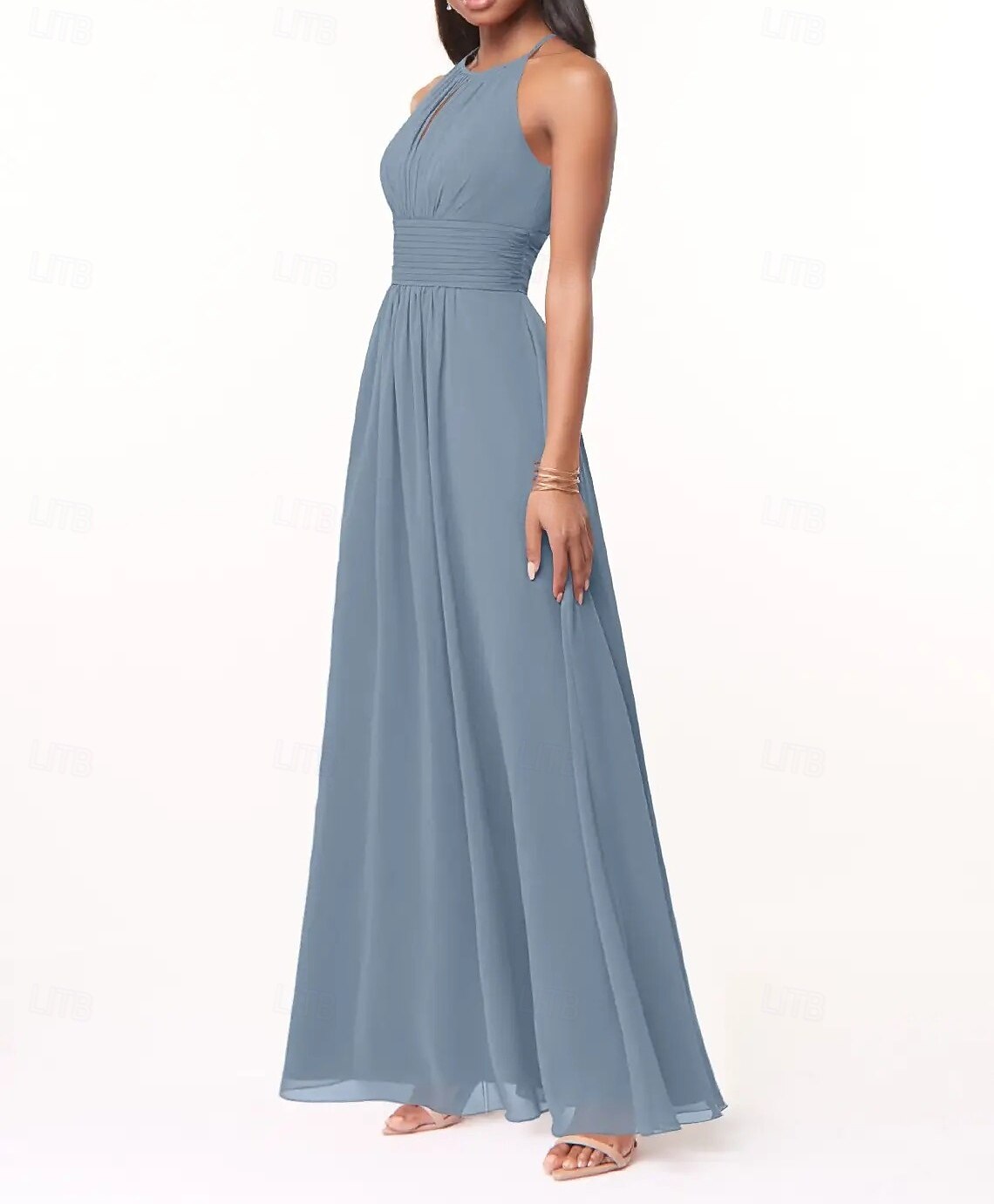 A-Line Bridesmaid Dress Halter Neck Sleeveless Elegant Floor Length Chiffon with Pleats / Ruching 2025 - $153.99 –P3
