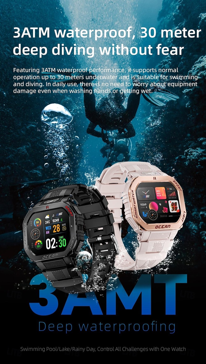 LOKMAT OCEAN GT Умные часы 1.75 дюймовый Смарт Часы Bluetooth Педометр Напоминание о звонке Датчик для отслеживания сна Совместим с Android iOS Женский Мужчины 2025 - $48.99 –P5