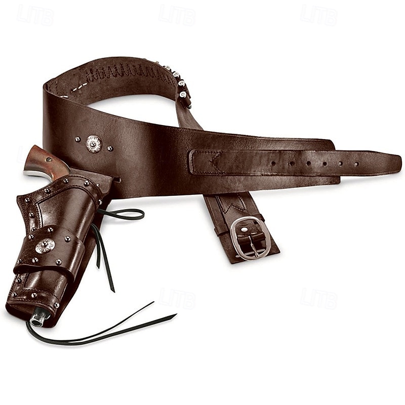 Toc de revolver din piele western cu bucle pentru muniție, toc de tragere cowboy, curea de armă vintage în stil sass pentru bărbați, accesoriu pentru costum Old West 2025 - $44.99 –P2