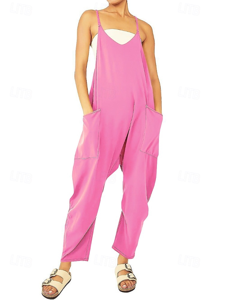 Femmes Normal Combinaison Occasionnel Couleur Unie Sans manches Col en V Avec Poches Sortir Week-end Coupe régulière Noir Vert Claire Vert Véronèse Été de 2025 ? $23.99 –P4