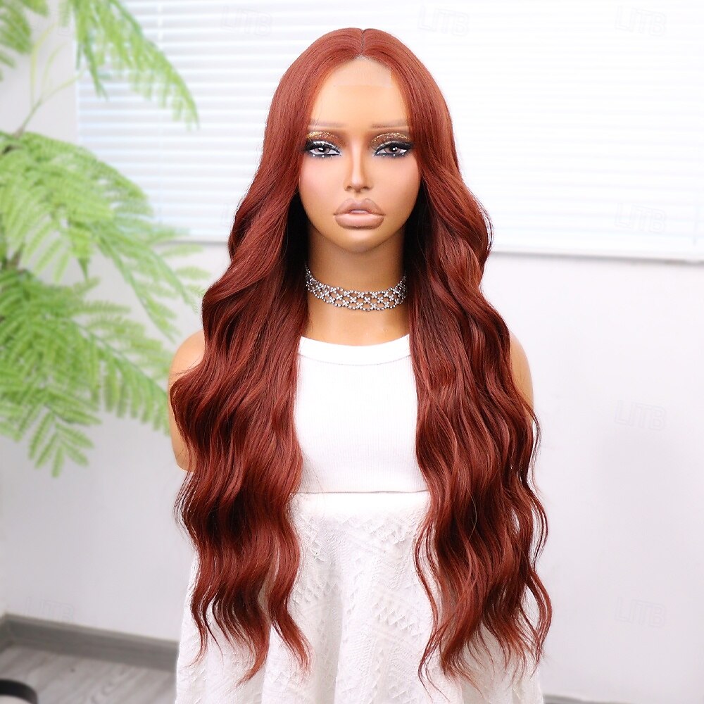 Perruque en dentelle synthétique Bouclé Style 26 pouce Orange Raie au milieu partie U Perruque Femmes Perruque Auburn de 2025 ? $40.99 –P4
