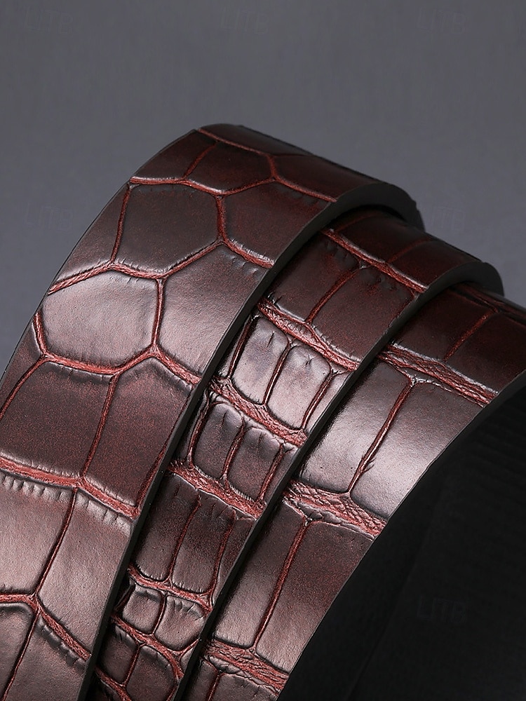 Cintura da uomo in vera pelle con fibbia automatica e cricchetto - classico motivo coccodrillo, stile elegante, adatta per matrimoni, affari e occasioni formali del 2025 a $26.99 –P7