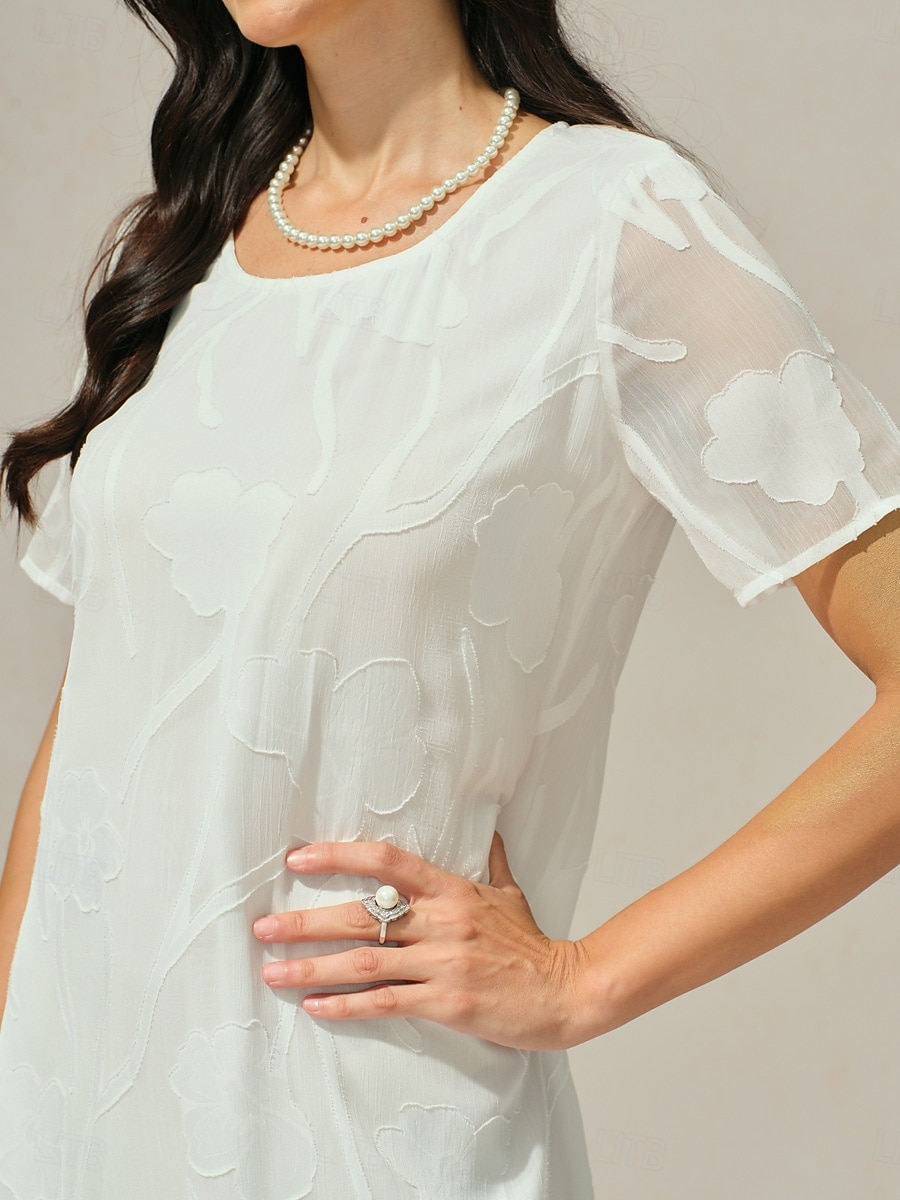 Women's Mini Dress Chiffon Dress Elegant Casual Loose Fit Floral Short  Sleeve Crew Neck White Summer 2026 - $21.99