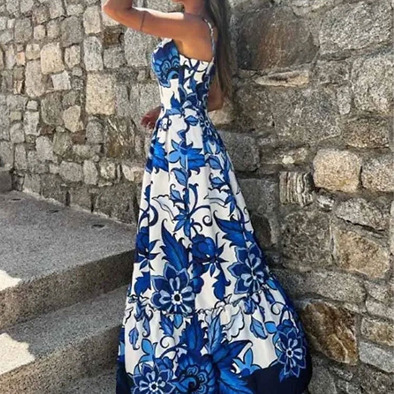 Per donna Abito Lungo Maxi Abito Abito da Ballo Vestito da Festa Elegante Moda Feste Occasione speciale Festa serale Vestibilità regolare Fiore Senza Maniche Spalline sottili Blu Estate del 2025 a $28.99 –P2