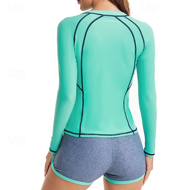 Dame Ermeløs våtdrakt UV Solbeskyttelse UPF50+ Langermet Badetøy Badedrakt Forside Glidelås Svømming Surfing Strand Vannsport Ensfarget Sommer Vår 2025 - $29.59 –P6