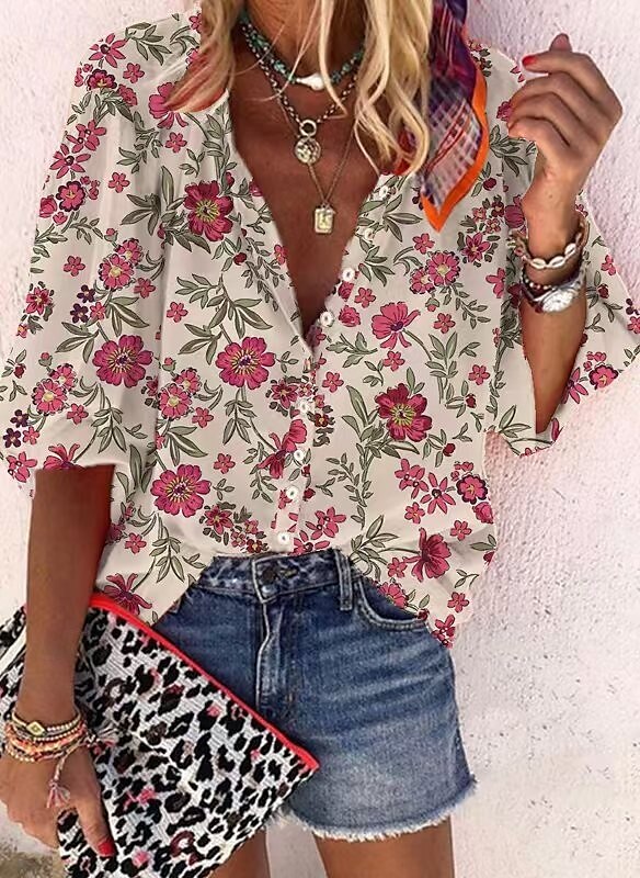 Femmes Chemise Hauts d'été Bohème Quotidien Chaussures de plage Demi Manches Col de chemise Hauts Réguliers Léopard Noir Jaune Bleu Ciel Fuchsia Été de 2025 ? $19.99 –P2