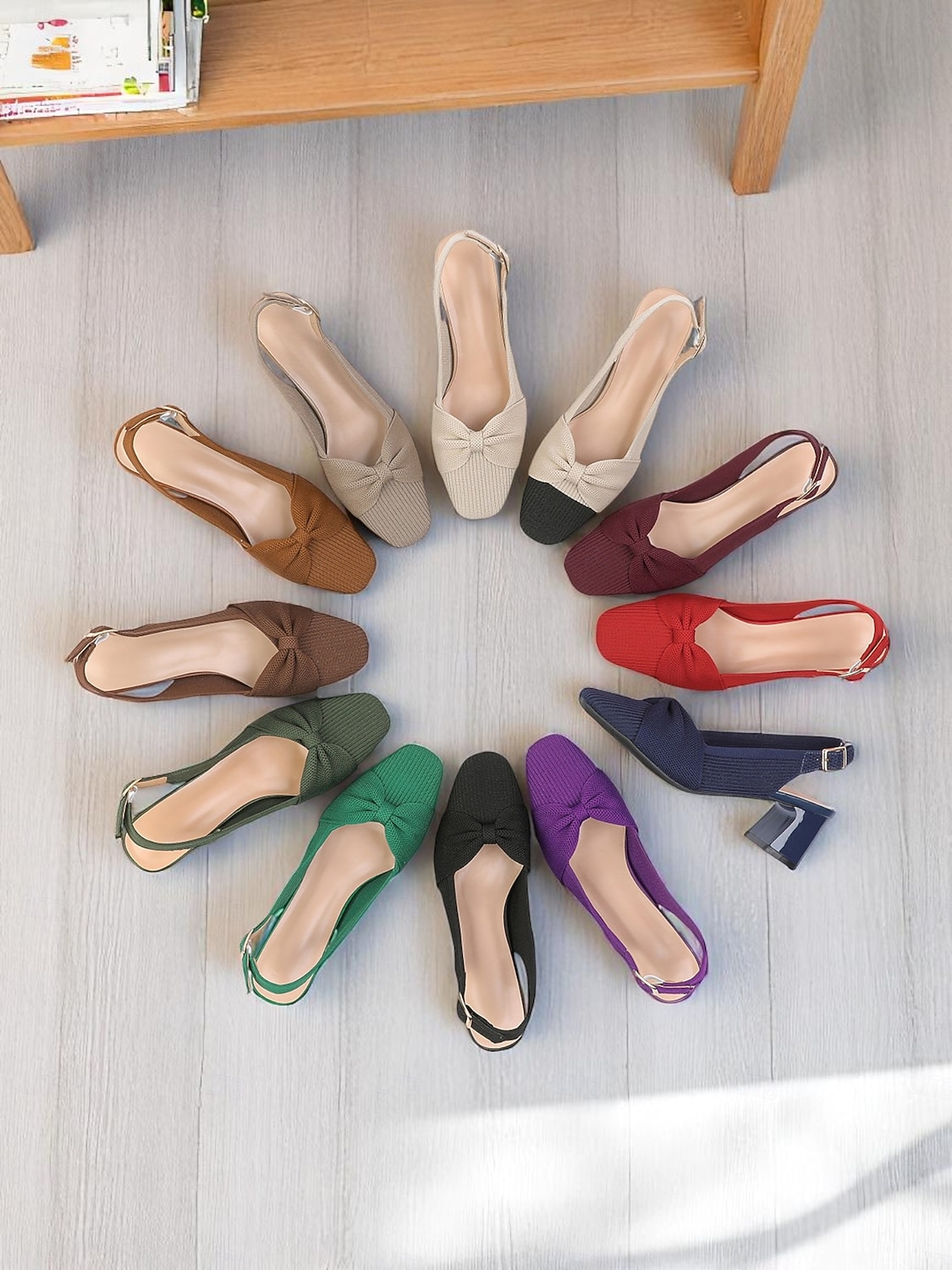 Scarpe con tacco a spillo verdi da donna con dettaglio fiocco – tacchi bassi traspiranti in Flyknit per spostamenti primaverili, ufficio e outfit casual chic del 2026 a $42.99 –P6
