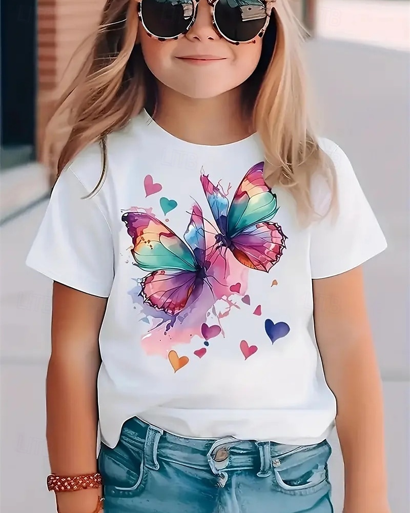 Girls' 3D Butterfly T shirt Tee Short Sleeve Summer Spring Fashion Basic Kids 4-12 Years Crew Neck Outdoor Casual Daily Regular Fit 2025 - $11.99 –P1