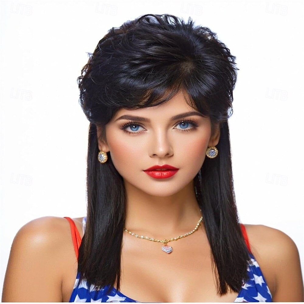 Mullet parókák nőknek göndör szintetikus hőálló vállhosszú haj 80-as évek rockerkosztüm parókák Halloween parókák 2025 - $25.99 –P8