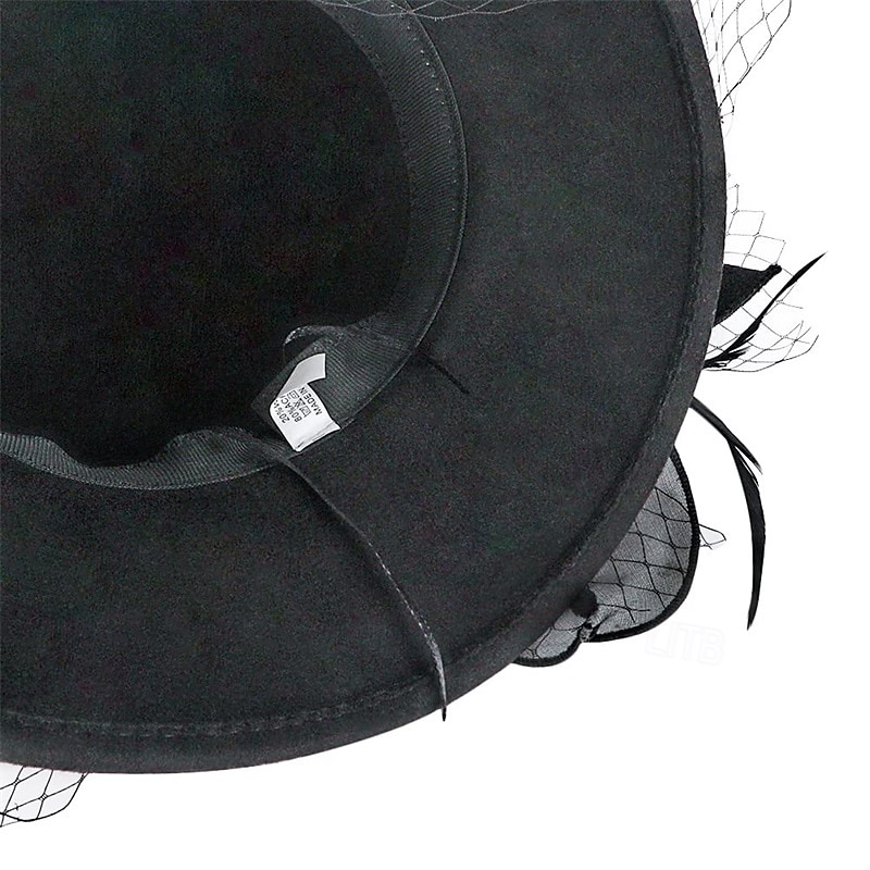 Vintage Fedora Bucket Hat with Removable Mesh Flowers Feathers Elegant Ladies Bowler Hat Winter Warm Wide Brim Church Derby Hat for Wedding Race Banquet 2025 - $23.99 –P6