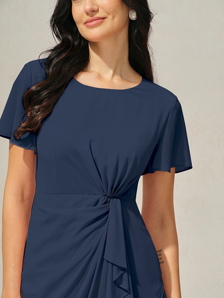 Mulheres Vestido Em Camadas Vestido midi Chiffon Nó torcido Convidado do casamento Coquetel Elegante Formal Gola Redonda Manga Curta Borboleta Azul Escuro Cor de 2025 por $49.99 –P8