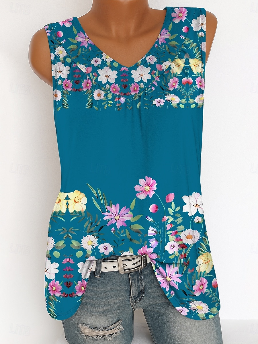 Women's Camisole Tank Top Floral Graphic Vintage Tropical Stylish Sleeveless V Neck Long Tops Daily Print Blue Purple Green Summer Spring 2025 - $23.99 –P1