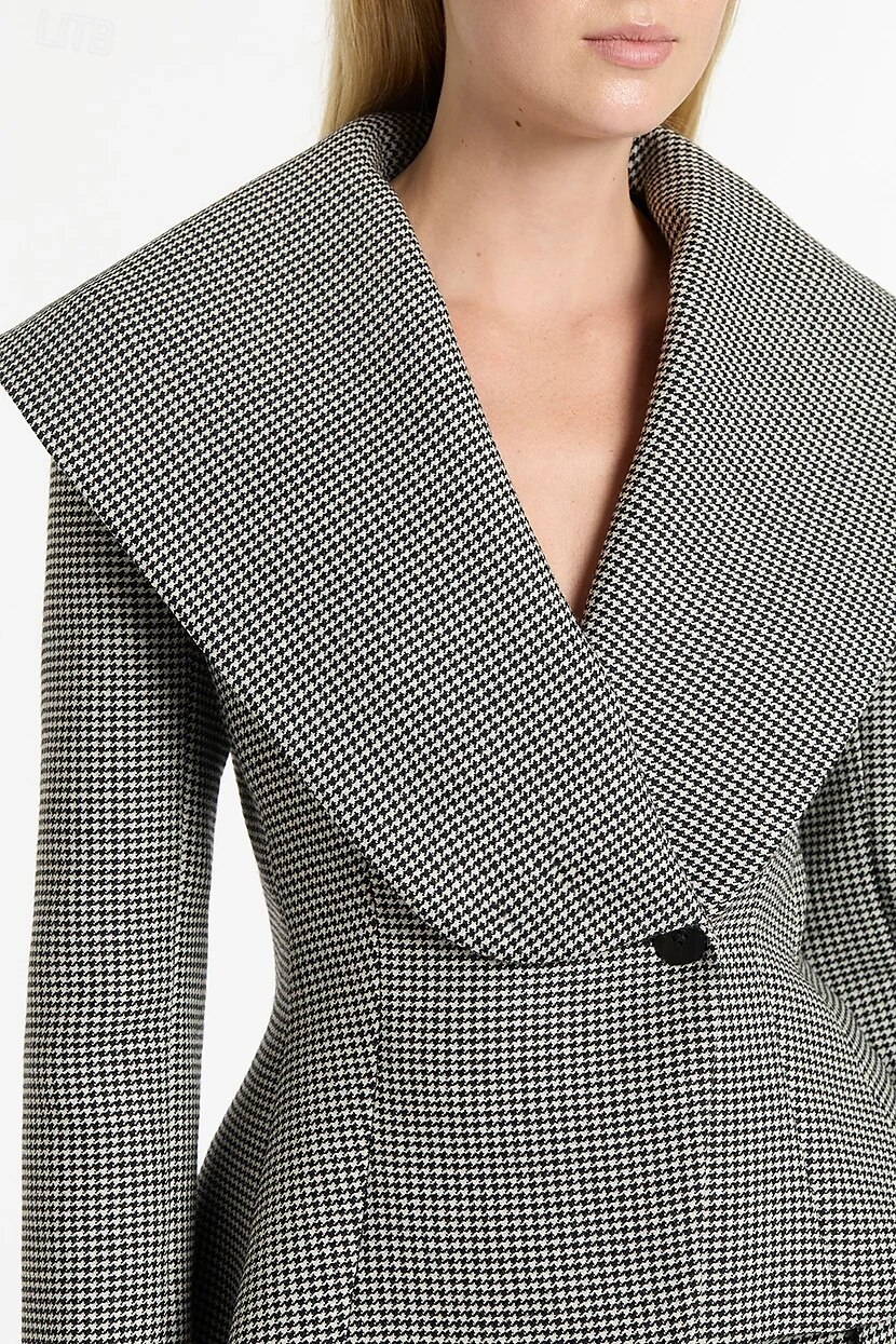 Houndstooth Plaid Pantsuit Two Piece Mother of the Bride Pantsuit Elegant Vintage Simple V Neck Floor Length Long Sleeve with Pleats 2025 - $199.99 –P2