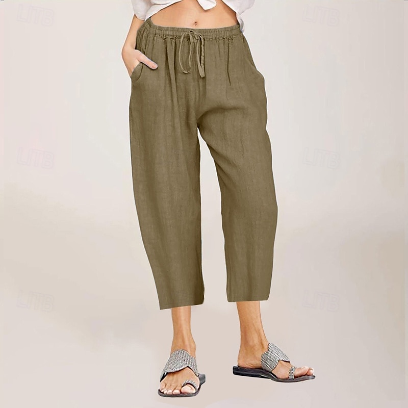 Per donna Pantaloni in cotone e lino Pantaloni capri Pantaloni Eleganti Streetwear Casual Lunghezza al polpaccio Naturale Semplice Tasca Design con Coulisse Elastica Comodo All'aperto All'aperto del 2025 a $24.99 –P15
