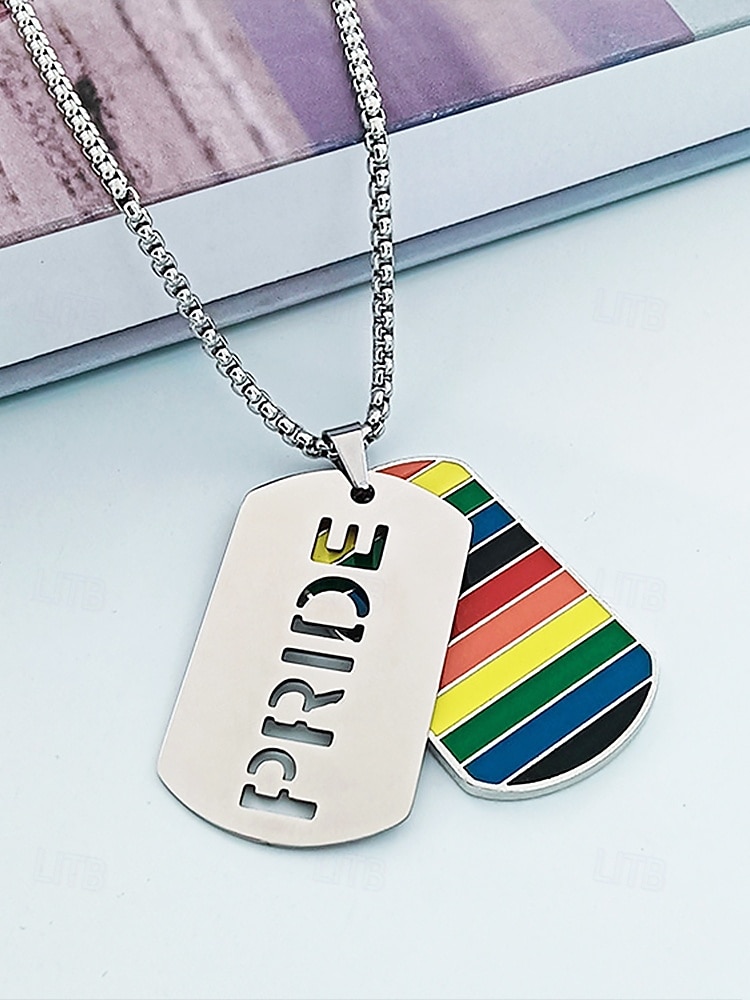Colar masculino LGBTQIA+ com estampa de arco-íris e recortes do orgulho - corrente com pingente de aço inoxidável, joia festiva ousada para o mês do orgulho, desfiles LGBTQIA+ e expressão cotidiana de 2025 por $9.99 –P3