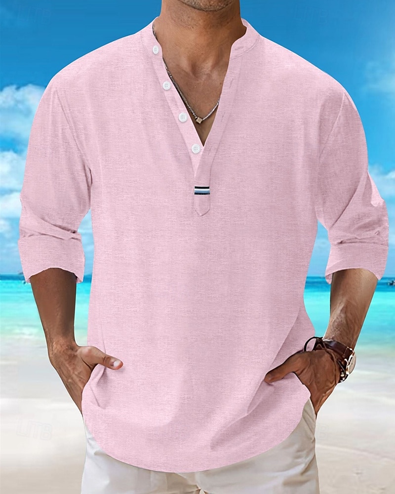 Men's Shirt Popover Shirt Summer Shirt Casual Shirt Beach Shirt Black White Pink Navy Blue Sky Blue Long Sleeve Plain Lapel Vacation Hawaiian Clothing Apparel Cotton Blend Fashion Casual Comfortable 2026 - $31.99 –P6